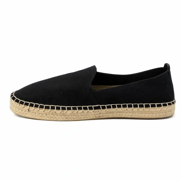 AE77 Premium Espadrilles Women 9 Black Organic Cotton Canvas Slip On NEW No Tags - Picture 3 of 5